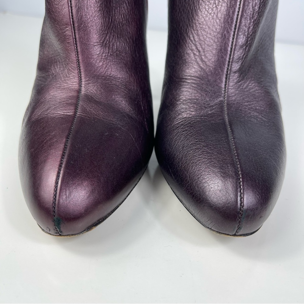 PRADA Women’s Plum Metallic Bronzed High Heel Side Zip Ankle Boots Booties 39.5 - Picture 7 of 16